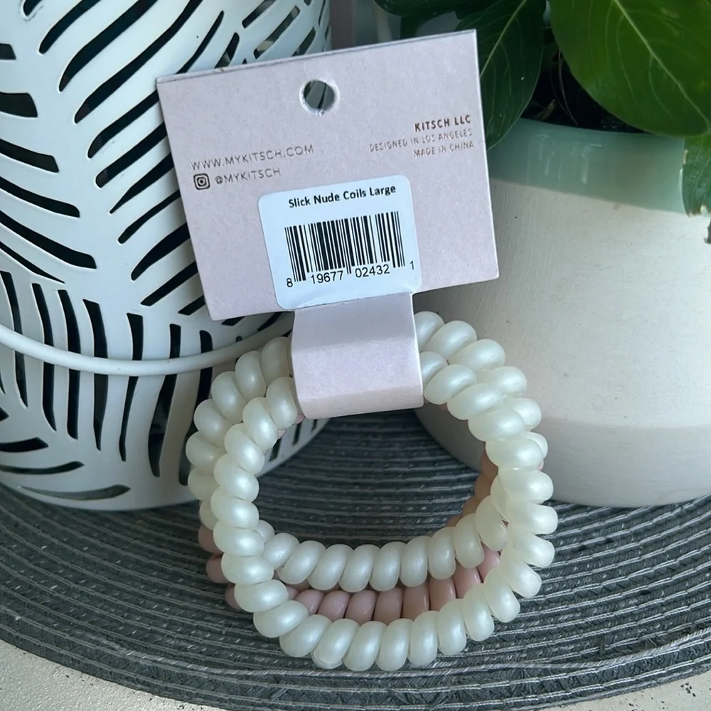 🩶5/$30 Kitsch Slick Hair Coils Large Spiral Hair Ties Set of 4 Pink White NEW